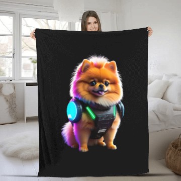 Discover Cyber Pomeranian: Explorer of the Future Fleece Blankets