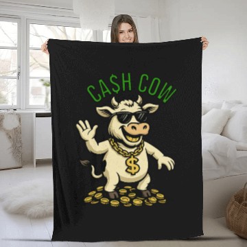 Discover Cash Cow, funny, money, rich Fleece Blankets