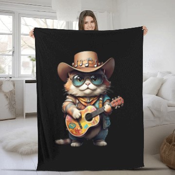 Discover Festival Cat with Patterned Guitar Fleece Blankets