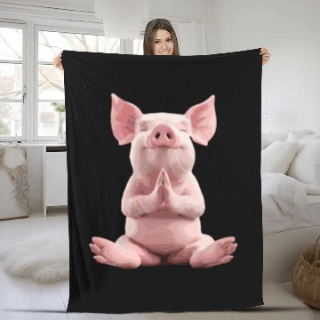 Discover Peaceful Meditating Pig Artwork for Relaxation Fleece Blankets