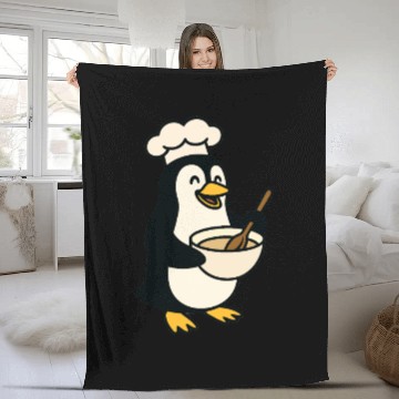 Discover Adorable Cooking Penguin Chef Fleece Blankets