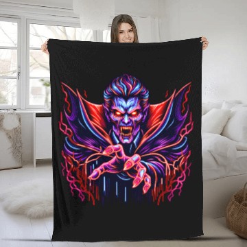 Discover Neon Vampire Lord – Retro Horror Glow Fleece Blankets