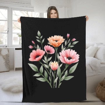 Discover Meadows Whisper Watercolor Wildflower Bouquet Fleece Blankets