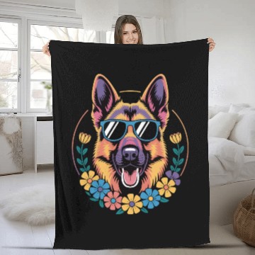 Discover Trendy German Shepherd in Floral Style Fleece Blankets