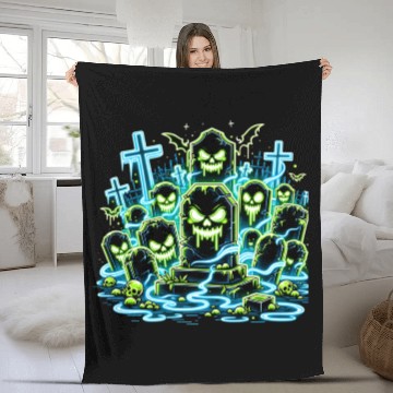 Discover Neon Tomb Uprising – Glowing Graveyard Ghouls Fleece Blankets