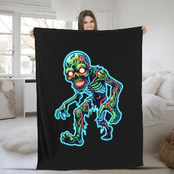 Discover Glowing Zombie Crawler – Toxic Neon Horror Fleece Blankets