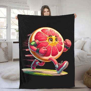 Discover Running Grapefruit Power – Sporty Citrus in Motion Fleece Blankets