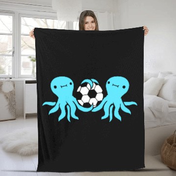 Discover 2 octopus team friends playing soccer ball sport Fleece Blankets