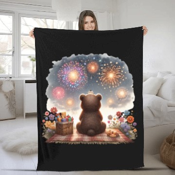 Discover Fireworks Picnic Bear – Night Sky Celebration View Fleece Blankets