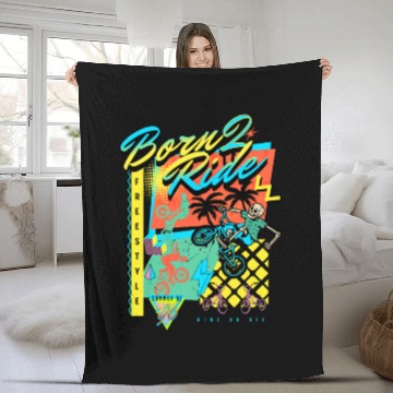 Discover Born 2 Ride - freestyle Bike 90s Retro Design Fleece Blankets