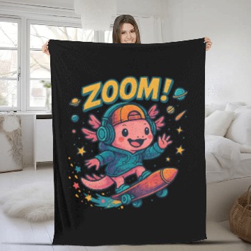 Discover Skater Axolotl in Space Fleece Blankets