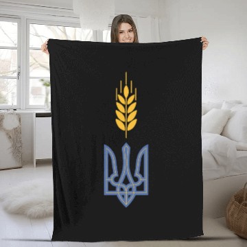 Discover Ukraine Trident Wheat Symbol Ukrainian Heritage Fleece Blankets