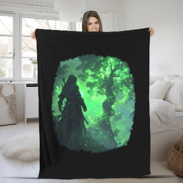 Discover Mystical Scene With A Green Powerful Tree Fleece Blankets
