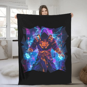 Discover Bright Magician With Energy Aura In Neon Colors Fleece Blankets