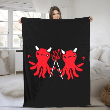 Discover 2 octopus devil hell team friends satan evil sweet Fleece Blankets