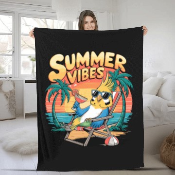 Discover Summer Vibes Tropical Cockatoo Beach Relaxation Fleece Blankets