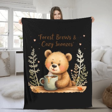 Discover Forest Brews & Cozy Snoozes - Bear & Warm Drink Fleece Blankets