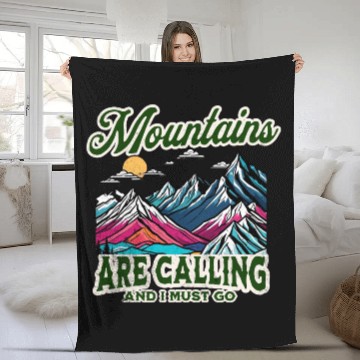 Discover Mountains Are Calling Retro Adventure Fleece Blankets