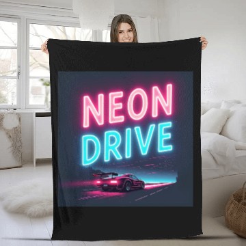 Discover Neon Drive - Retro Synthwave Design Fleece Blankets