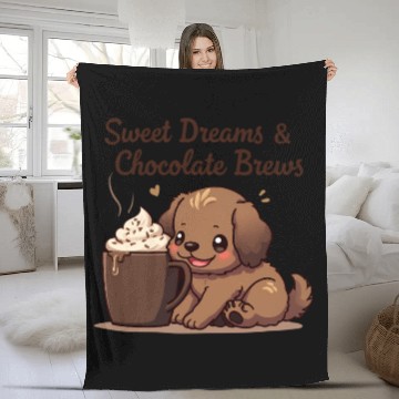 Discover Sweet Dreams & Chocolate Brews - Puppy & Cream Fleece Blankets