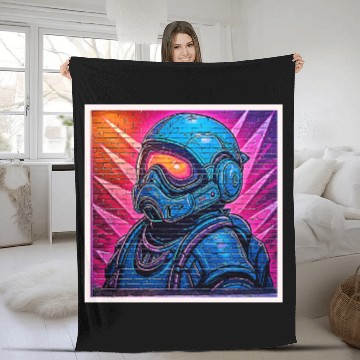 Discover Neon Cyberpunk Astronaut Fleece Blankets