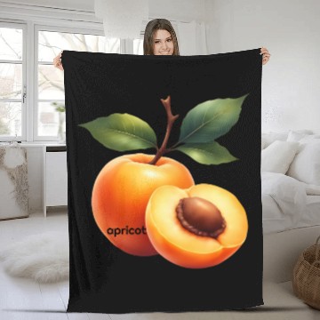 Discover Apricot branch with green leaves Fleece Blankets