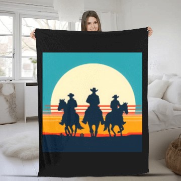 Discover Wild West Sunset Cowboy Fleece Blankets