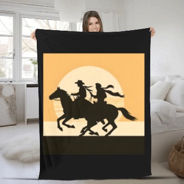 Discover Wild West Cowboy Sunset Ride Fleece Blankets
