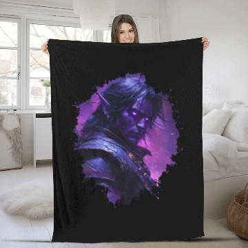 Discover Dark Elf Warrior with Glowing Purple Eyes Fleece Blankets