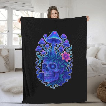 Discover Fungi Mind - Trippy Skull Bloom Fleece Blankets