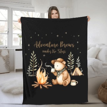 Discover Adventure Brews Bear - Cozy Camp Night Fleece Blankets