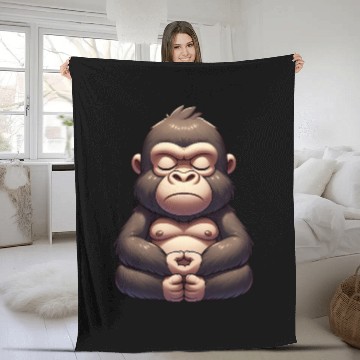 Discover Cute gorilla yoga meditation inner peace cartoon Fleece Blankets