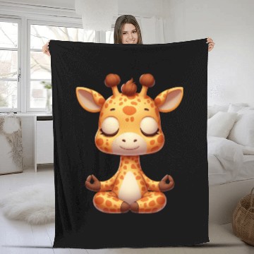 Discover Cute giraffe yoga meditation relaxation cartoon Fleece Blankets