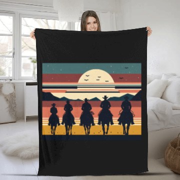 Discover Retro Cowboys in the Sunset Fleece Blankets