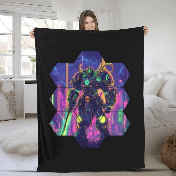 Discover Bright Sci Fi Warrior In Neon Colors Fleece Blankets