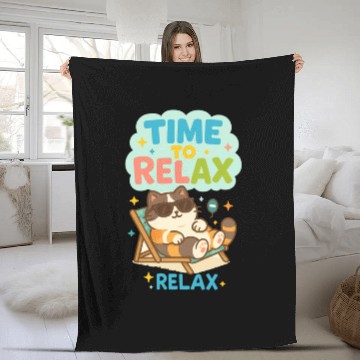 Discover Time to Relax – Cute Cat Chilling in a Beach Chair Fleece Blankets