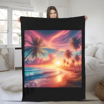 Discover Tropical Sunset Bliss Fleece Blankets