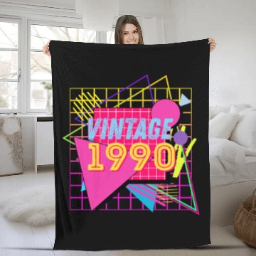 Discover 1990 Birthday Gift Retro Neon 90s Style Fleece Blankets