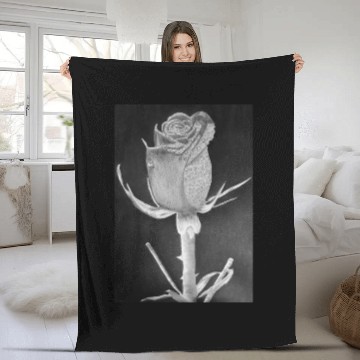 Discover Realistic Graphite Rose & Dew Drawing - RT Art © Fleece Blankets