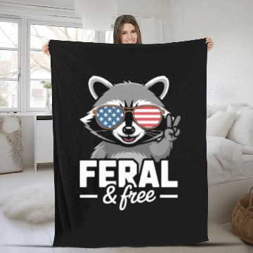 Discover Feral And Free Patriotic Raccoon Fleece Blankets