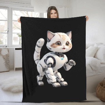 Discover Cat Robot Fleece Blankets