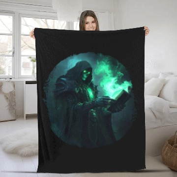 Discover Green Shadow Mage with Burning Spell Book Fleece Blankets