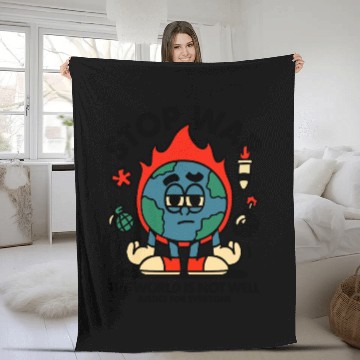 Discover Stop War – Sad Earth Anti-War Cartoon Fleece Blankets