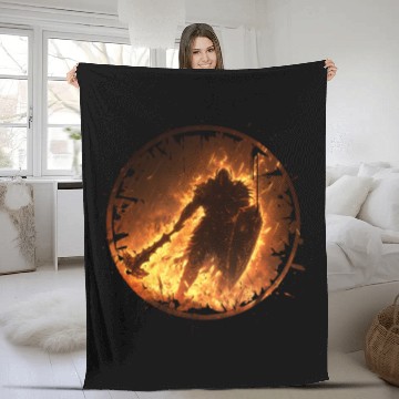 Discover Fire Armored Warrior with Burning Shield and Axe Fleece Blankets