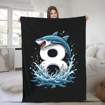 Discover Shark Children Birthday Number 8 Splash Fleece Blankets