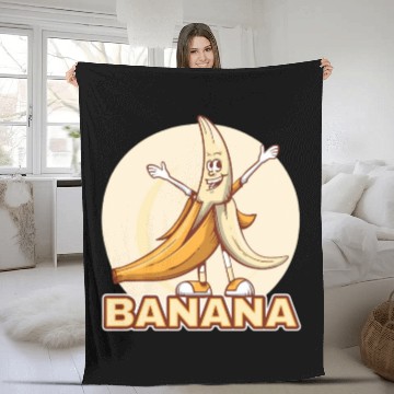 Discover Playful Banana Character Illustration Fleece Blankets