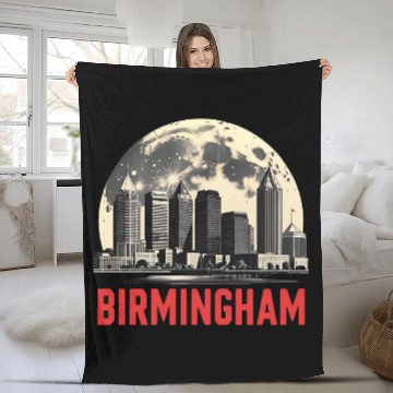 Discover Birmingham City Albm Skyline Full Moon Fleece Blankets
