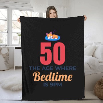 Discover 50th Birthday Bedtime 9PM Corgi Funny Fleece Blankets