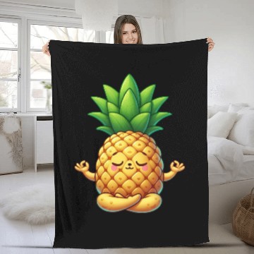 Discover Cute pineapple cartoon yoga meditation relaxation Fleece Blankets
