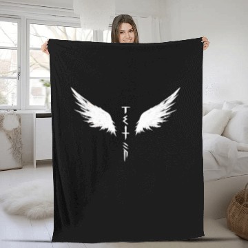 Discover White Angel Wings Symbol with Futuristic Tribal Fleece Blankets